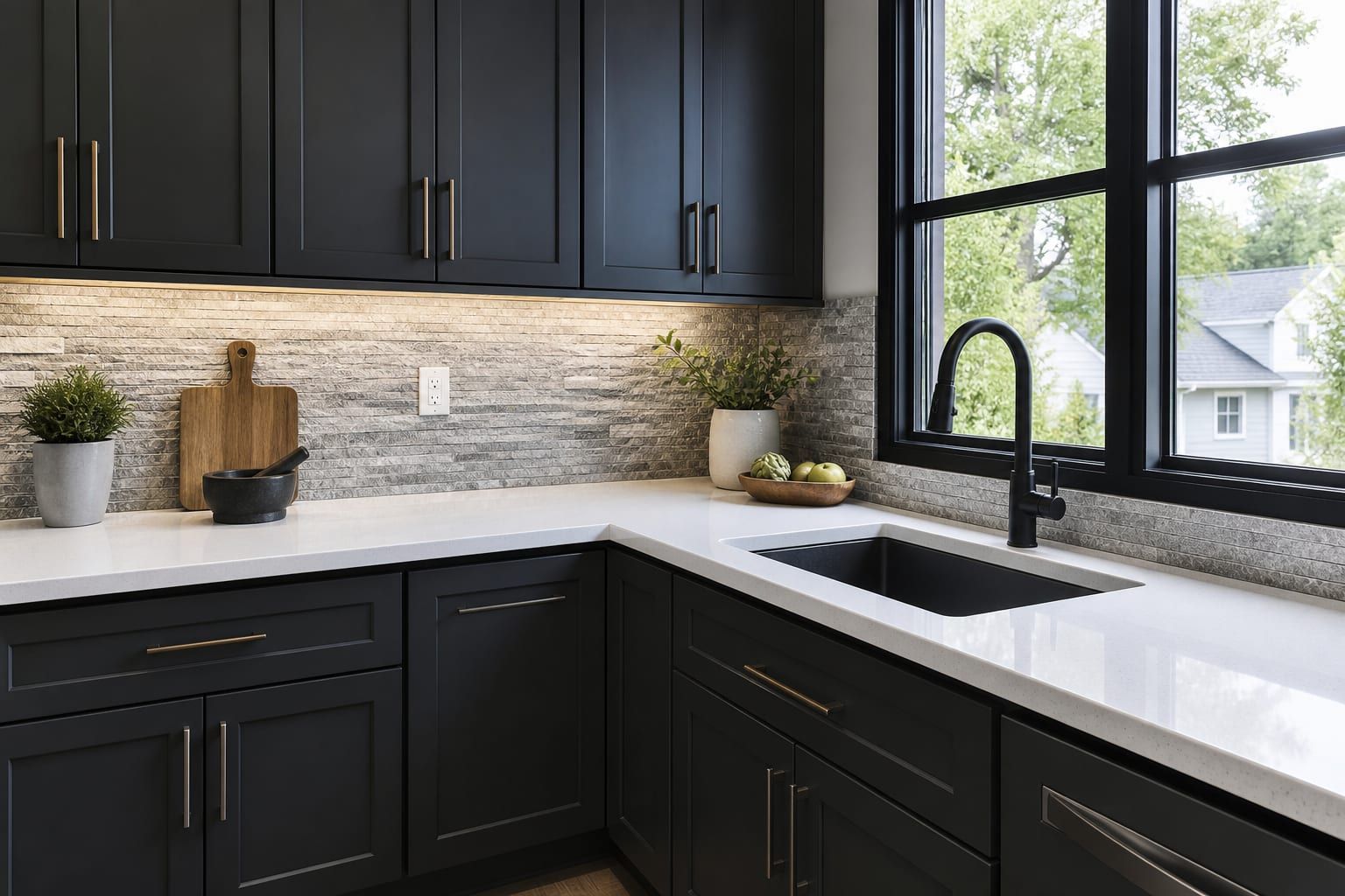 White stone kitchen countertop with premium polished finish